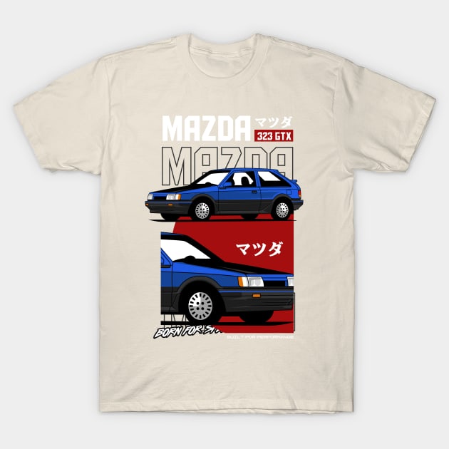 Mazda 323 GTX Motorsport Nostalgia T-Shirt by Harrisaputra